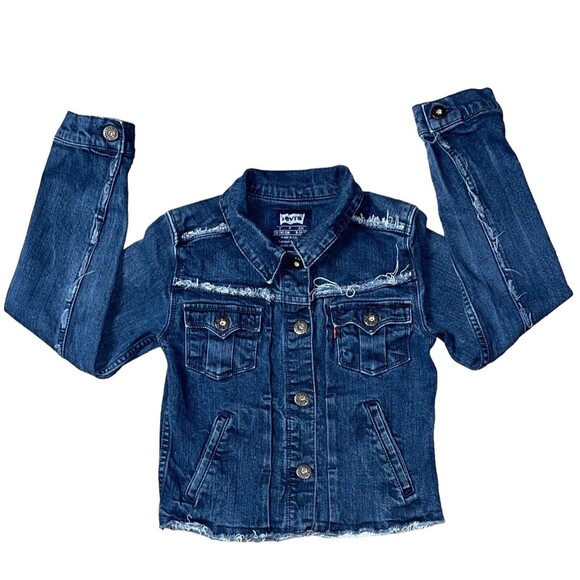 Levi's Jacket Small 8-10 Years Blue Denim Western Dark Wash Distress Button Up
